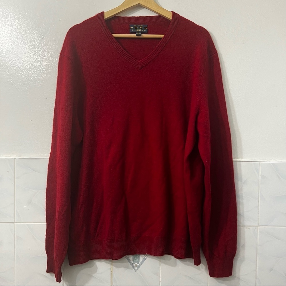 Club Room 100% Cashmere Long Sleeve Sweater Men’s XL Red Preppy Christmas